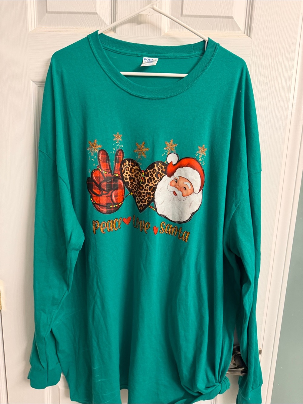 Port and Company Teal Long-Sleeve 'Peace Love Santa' Graphic Tee